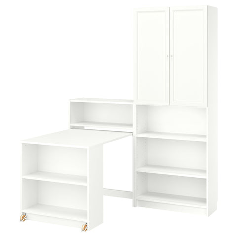 BILLY / OXBERG bookcase comb w foldable table, white, 160x202 cm