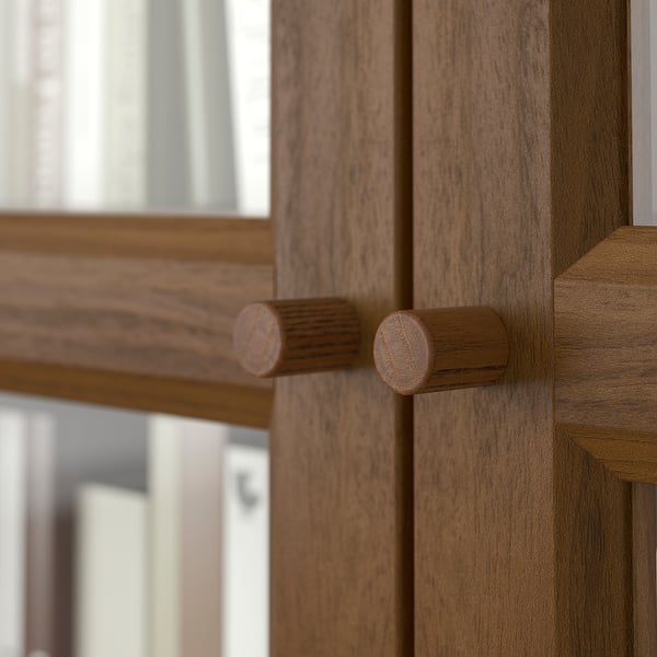 BILLY / OXBERG bookcase combination w glass doors, brown walnut effect/clear glass, 120x30x202 cm