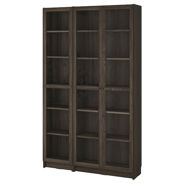 Ikea BILLY / OXBERG - Combination bookcases/glass doors, dark brown oak effect/transparent glass,120x30x202 cm