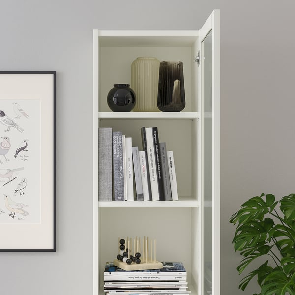 BILLY / OXBERG bookcase with glass door, white/glass, 40x30x202 cm