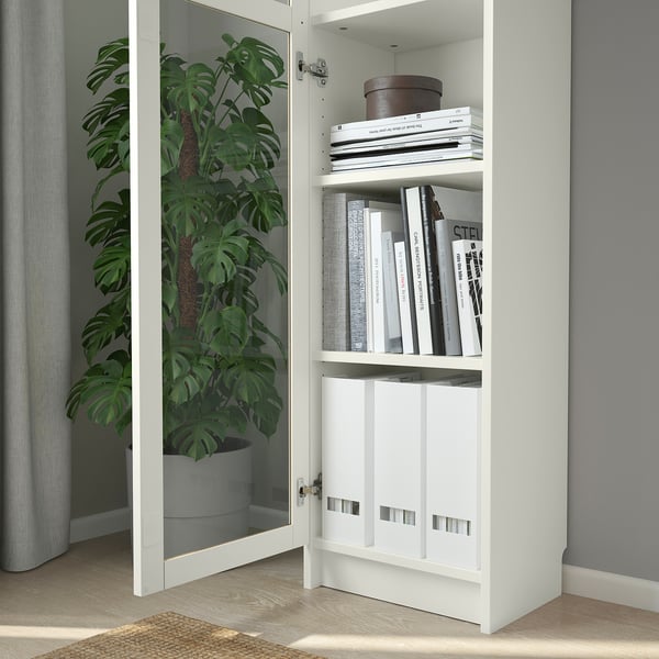 BILLY / OXBERG bookcase with glass door, white/glass, 40x30x202 cm