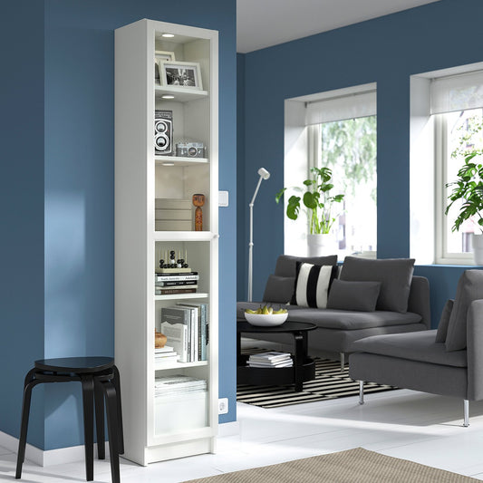 BILLY / OXBERG bookcase with glass door, white/glass, 40x30x202 cm