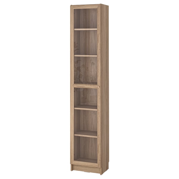 BILLY / OXBERG bookcase with glass door, oak effect/clear glass, 40x30x202 cm