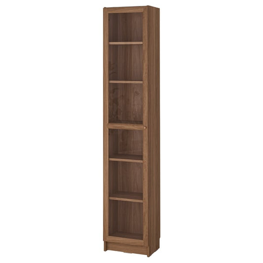 BILLY / OXBERG bookcase with glass door, brown walnut effect/clear glass, 40x30x202 cm