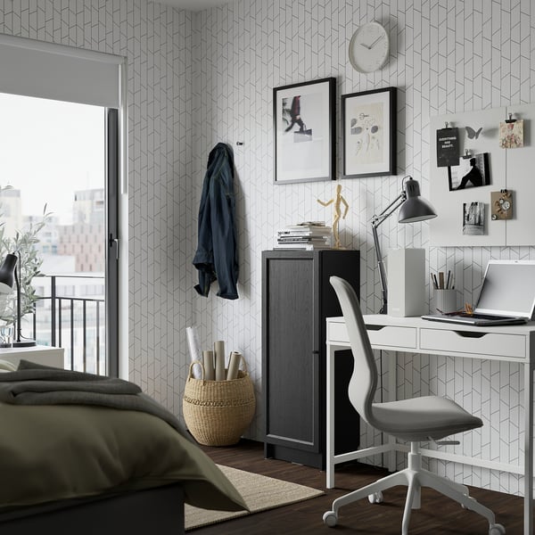 BILLY / OXBERG bookcase with door, black oak effect, 40x30x106 cm