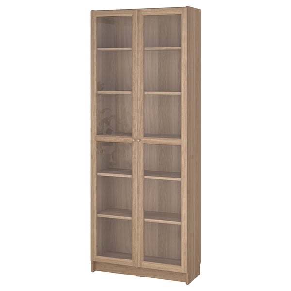 BILLY / OXBERG bookcase with glass doors, oak effect, 80x30x202 cm