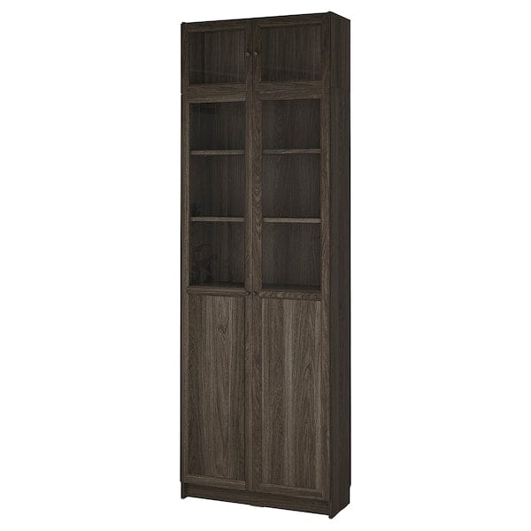 Ikea BILLY / OXBERG - Bookcase with glass doors, dark brown oak-effect/transparent glass,80x30x237 cm