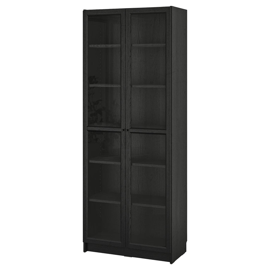 BILLY / OXBERG bookcase with glass doors, black oak effect, 80x41x202 cm