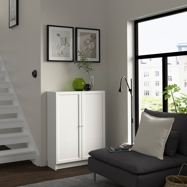 BILLY / OXBERG bookcase with doors, white, 80x30x106 cm