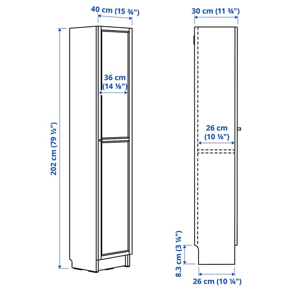 BILLY / OXBERG bookcase with doors, oak effect, 40x30x202 cm