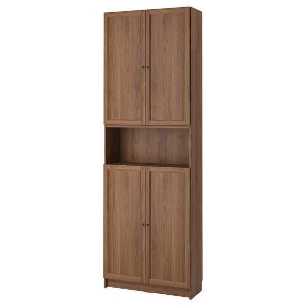 BILLY / OXBERG bookcase w doors/extension unit, brown walnut effect, 80x30x237 cm