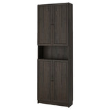 BILLY / OXBERG bookcase w doors/extension unit, dark brown oak effect, 80x30x237 cm