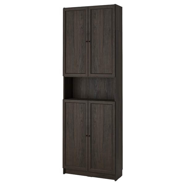BILLY / OXBERG bookcase w doors/extension unit, dark brown oak effect, 80x30x237 cm