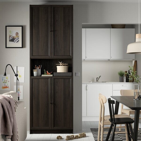Ikea BILLY / OXBERG - Bookcase with doors/supplementary element, dark brown oak effect,80x30x237 cm