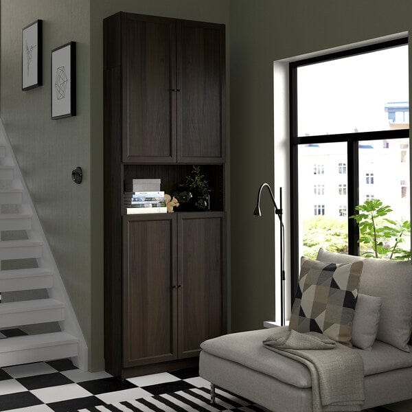 Ikea BILLY / OXBERG - Bookcase with doors/supplementary element, dark brown oak effect,80x30x237 cm
