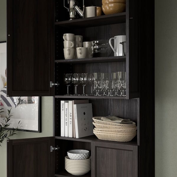 Ikea BILLY / OXBERG - Bookcase with doors/supplementary element, dark brown oak effect,80x30x237 cm