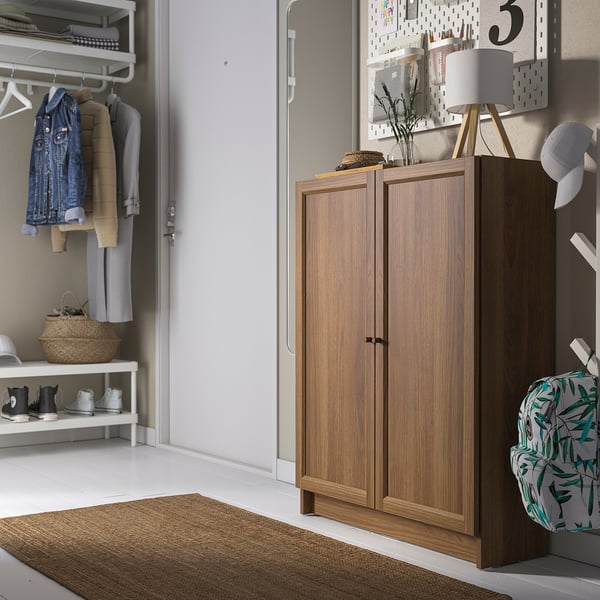 BILLY / OXBERG bookcase with doors, brown walnut effect, 80x30x106 cm