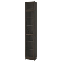 BILLY / OXBERG bookcase w glass doors/ext unit, dark brown oak effect, 40x30x237 cm