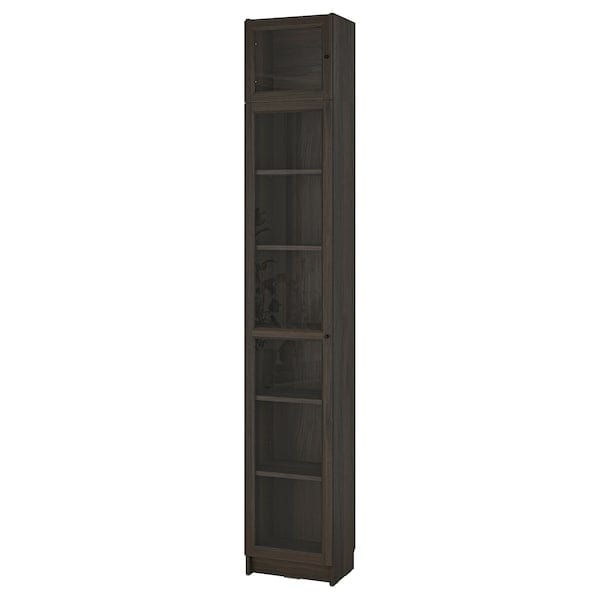 Ikea BILLY / OXBERG - Bookcase with glass doors/elem suppl, dark brown oak effect,40x30x237 cm