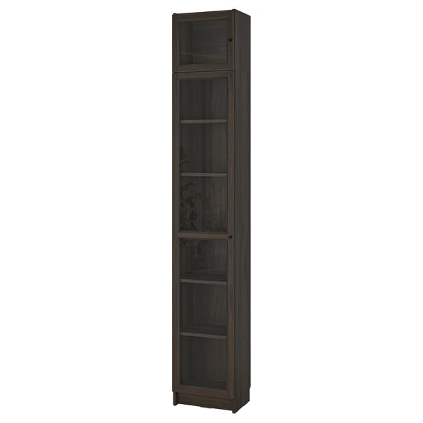 BILLY / OXBERG bookcase w glass doors/ext unit, dark brown oak effect, 40x30x237 cm