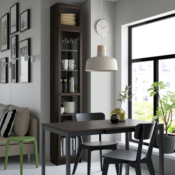 BILLY / OXBERG bookcase w glass doors/ext unit, dark brown oak effect, 40x30x237 cm