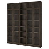 BILLY / OXBERG bookcase w glass doors/ext unit, dark brown oak effect, 200x30x237 cm