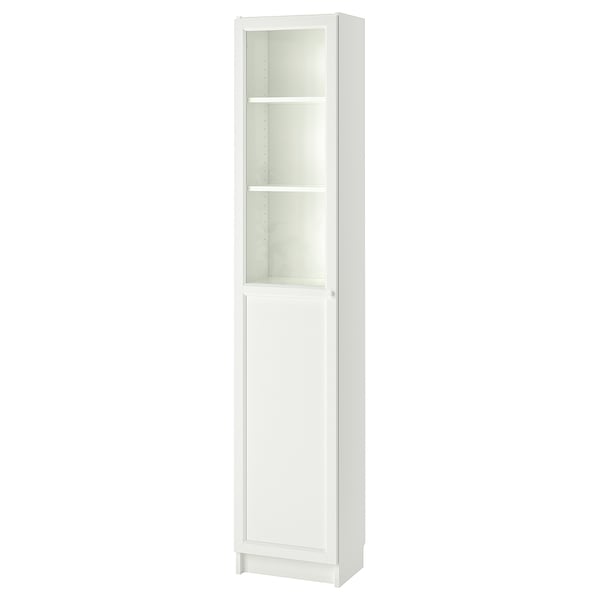 BILLY / OXBERG bookcase with panel/glass door, white/glass, 40x30x202 cm