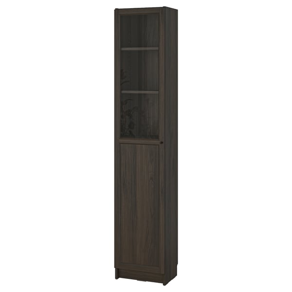BILLY / OXBERG bookcase with panel/glass door, dark brown oak effect, 40x30x202 cm