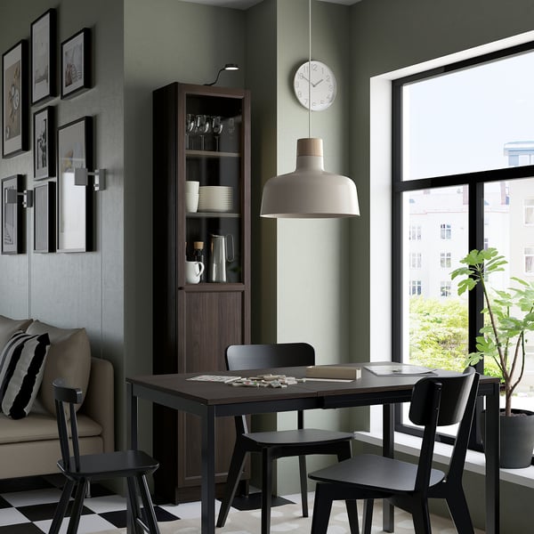 BILLY / OXBERG bookcase with panel/glass door, dark brown oak effect, 40x30x202 cm