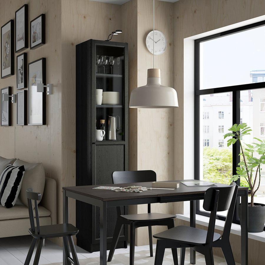 BILLY / OXBERG bookcase with panel/glass door, black oak effect, 40x41x202 cm