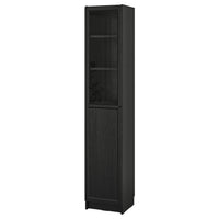 BILLY / OXBERG bookcase with panel/glass door, black oak effect, 40x41x202 cm