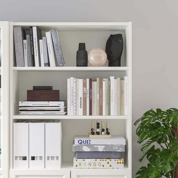 BILLY / OXBERG bookcase with panel/glass doors, white, 160x30x202 cm