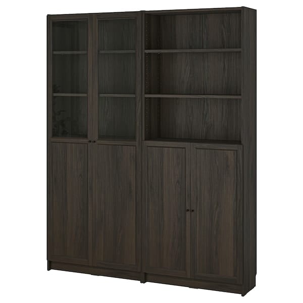 Ikea BILLY / OXBERG - Bookcase with glass panel/door, dark brown oak effect/transparent glass,160x30x202 cm