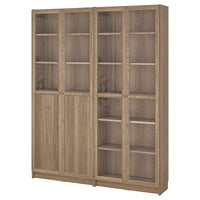 BILLY / OXBERG bookcase with panel/glass doors, oak effect/clear glass, 160x30x202 cm