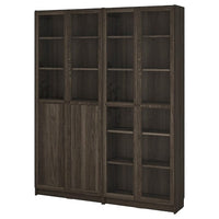 BILLY / OXBERG bookcase with panel/glass doors, dark brown oak effect/clear glass, 160x30x202 cm