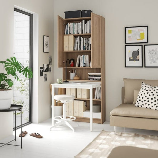 Ikea BILLY / OXBERG - Bookcase with desk, oak effect/white, 80x202 cm