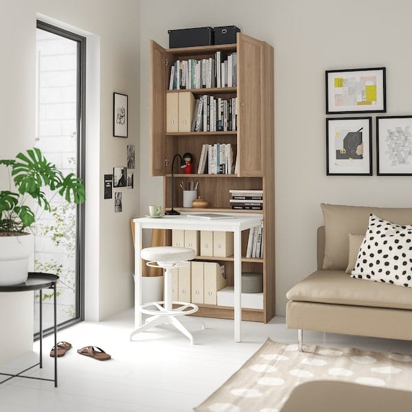 Ikea BILLY / OXBERG - Bookcase with desk, oak effect/white, 80x202 cm