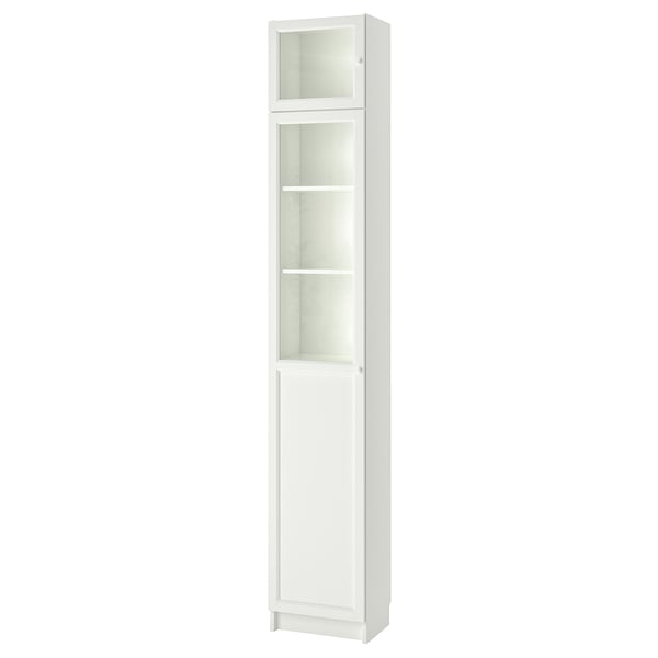 BILLY / OXBERG bookcase w hght ext ut/pnl/glss drs, white/glass, 40x30x237 cm