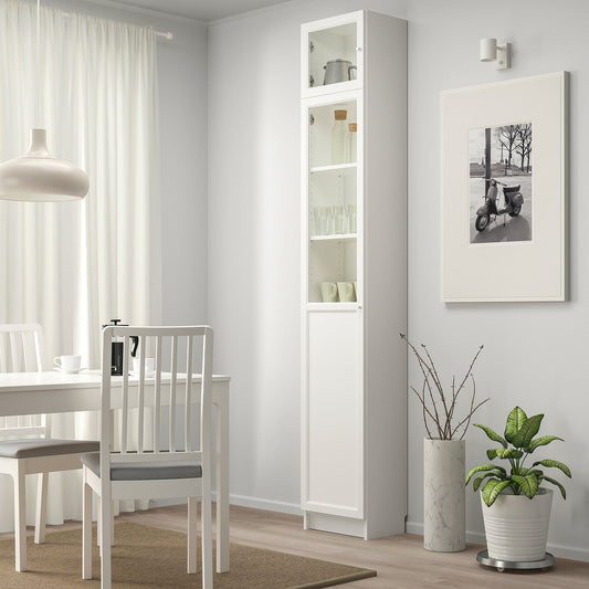 BILLY / OXBERG bookcase w hght ext ut/pnl/glss drs, white/glass, 40x30x237 cm