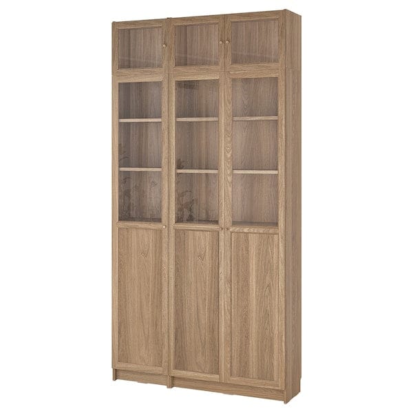 Ikea BILLY / OXBERG - Bookcase w hght ext ut/pnl/glss drs, oak effect/clear glass, 120x30x237 cm