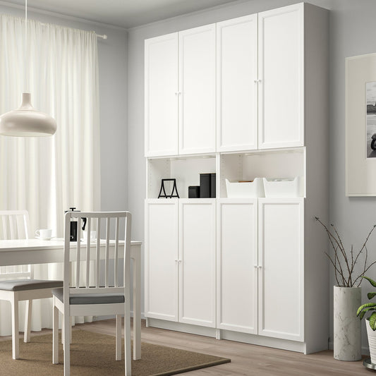 BILLY / OXBERG bookcase w height extension ut/drs, white, 160x30x237 cm