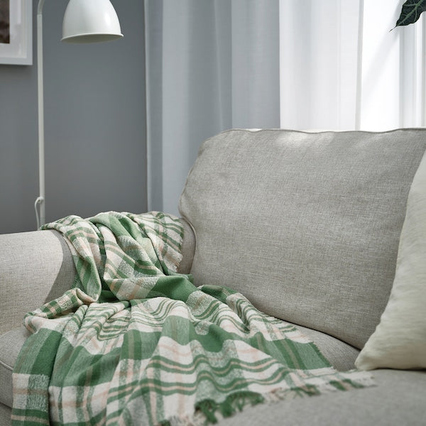 BISKOPSMÖSSA throw, green/off-white, 130x170 cm