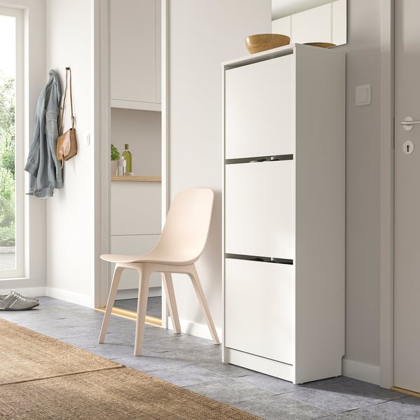 BISSA shoe cabinet with 3 compartments, white, 49x28x135 cm