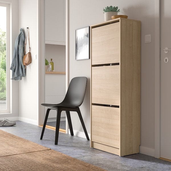 Ikea BISSA - Shoe cabinet with 3 compartments, oak effect, 49x28x135 cm