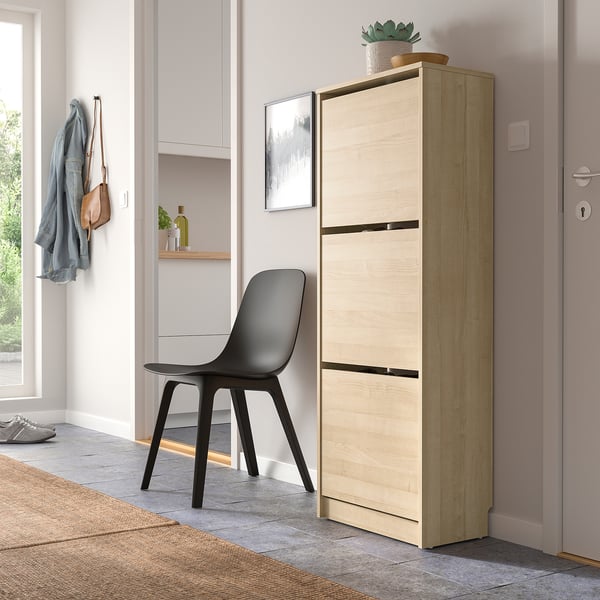 BISSA shoe cabinet with 3 compartments, oak effect, 49x28x135 cm