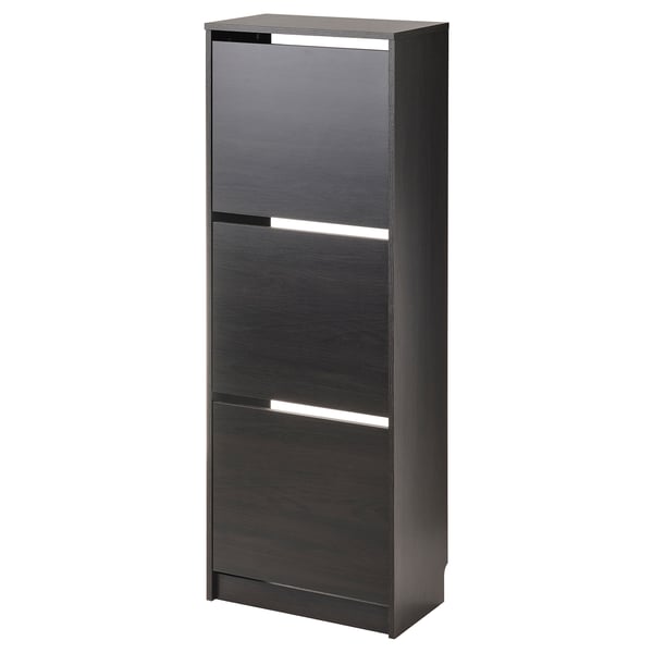 BISSA shoe cabinet with 3 compartments, black-brown, 49x28x135 cm