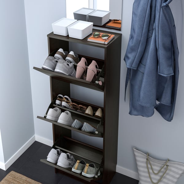 BISSA shoe cabinet with 3 compartments, black-brown, 49x28x135 cm
