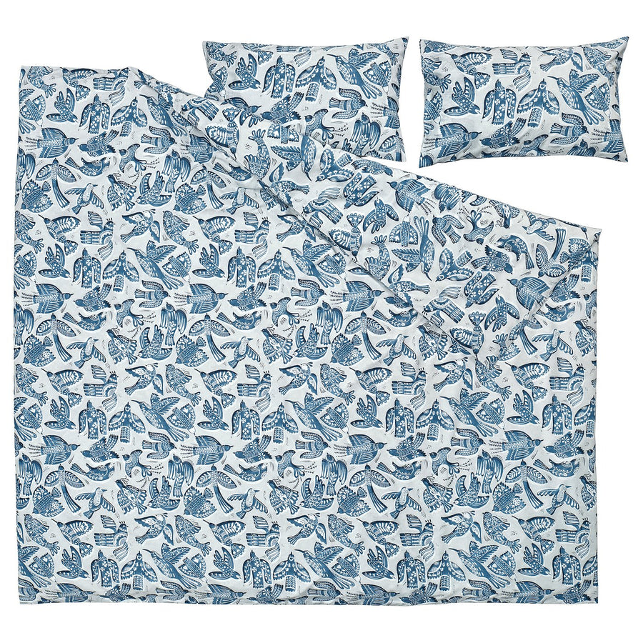 BITTERSÖTA duvet cover and 2 pillowcases, light grey/blue, 220x240 cm