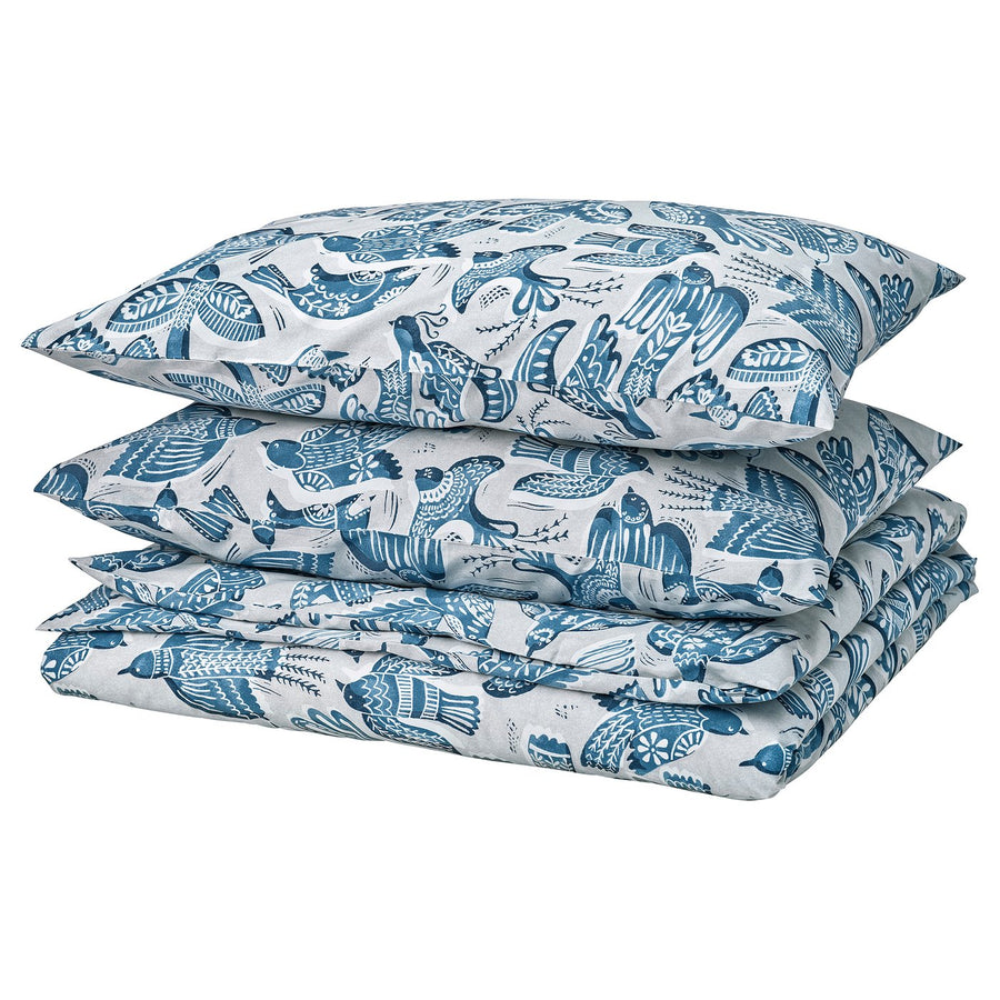 BITTERSÖTA duvet cover and 2 pillowcases, light grey/blue, 220x240 cm