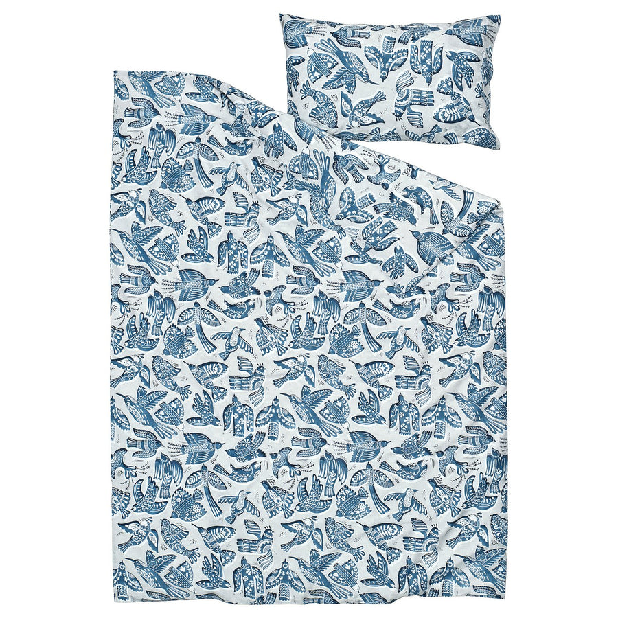 BITTERSÖTA duvet cover and pillowcase, light grey/blue, 200x150 cm